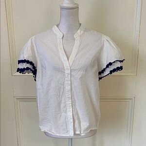 Flying Tomato White Button-Down with Dark Blue Accents